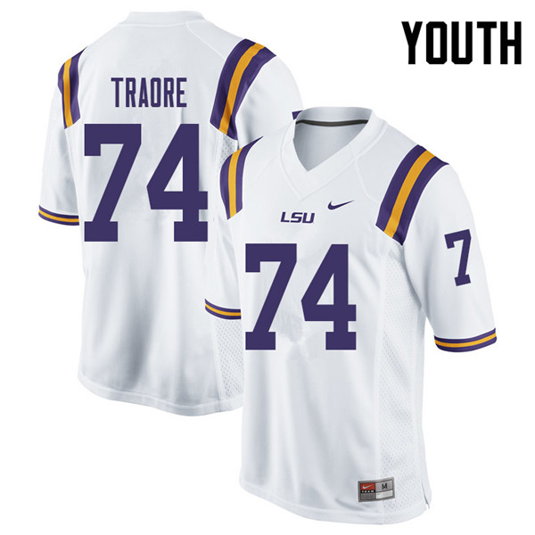Youth #74 Badara Traore LSU Tigers College Football Jerseys Sale-White